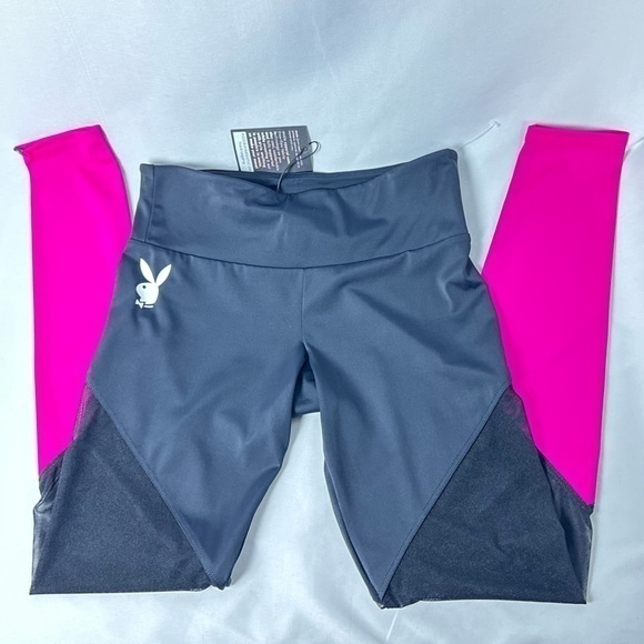 PLAYBOY Pants - 🅽🅴🆆 𝗥𝗔𝗥𝗘 𝐏𝐋𝐀𝐘𝐁𝐎𝐘 x Onzie black fuchsia 💕 mesh track legging, S/M
